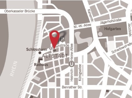 Die Adresse der Gedenkstätte Düsseldorf in einem Kartenausschnitt